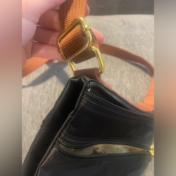 RARE Longchamp Le Pliage Nylon Black & Brown Folding Shoulder Bag FREE SHIPPING - Picture 14 of 14